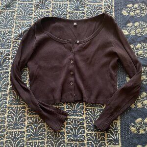 Black Ribbed Button Cropped Women's Cardigan Size XL